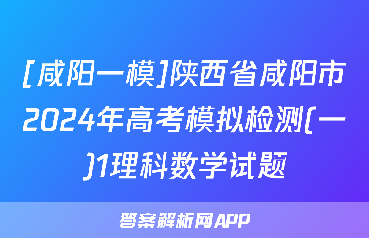 [咸阳一模]陕西省咸阳市2024年高考模拟检测(一)1理科数学试题