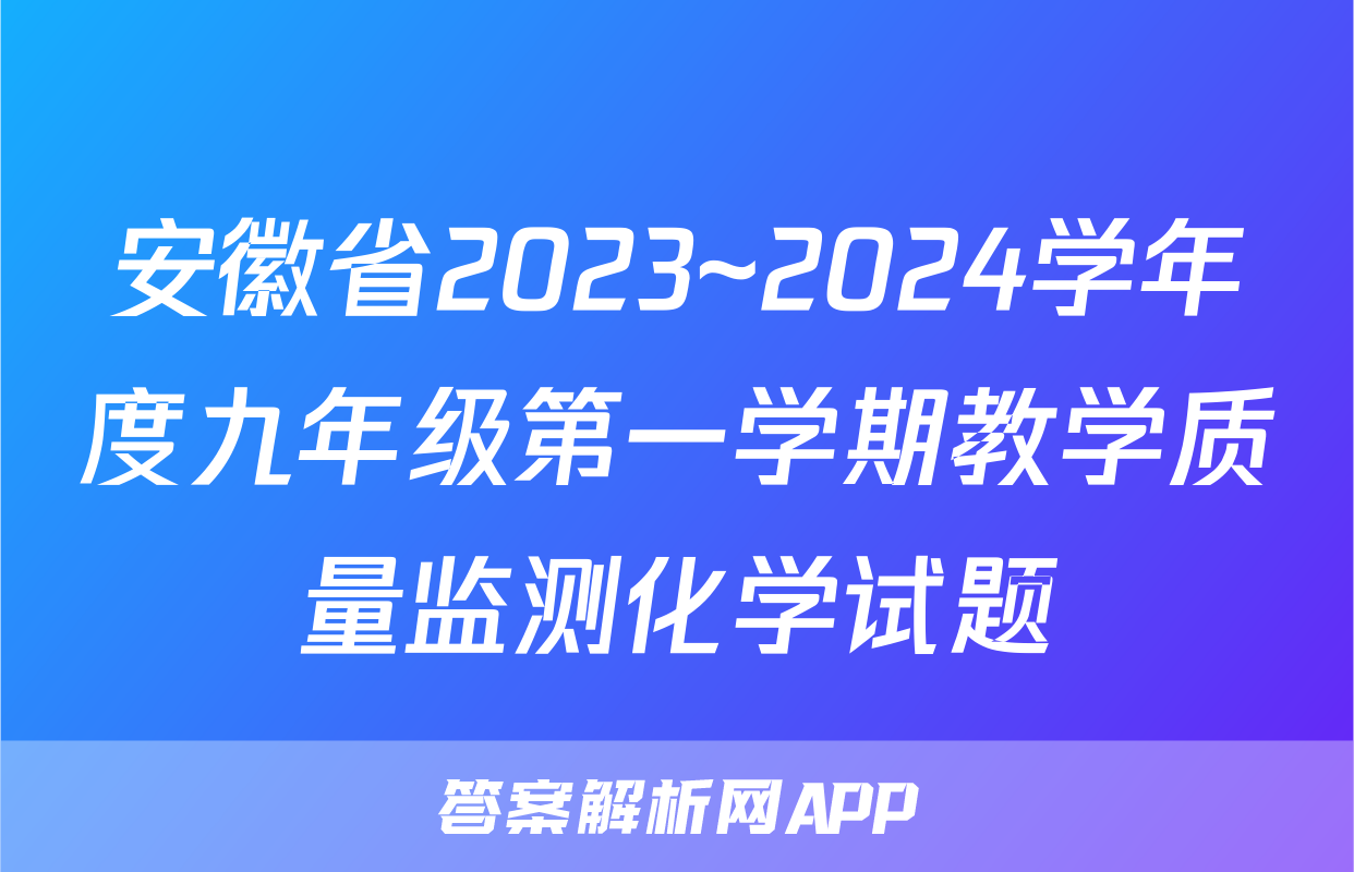 安徽省2023~2024学年度九年级第一学期教学质量监测化学试题