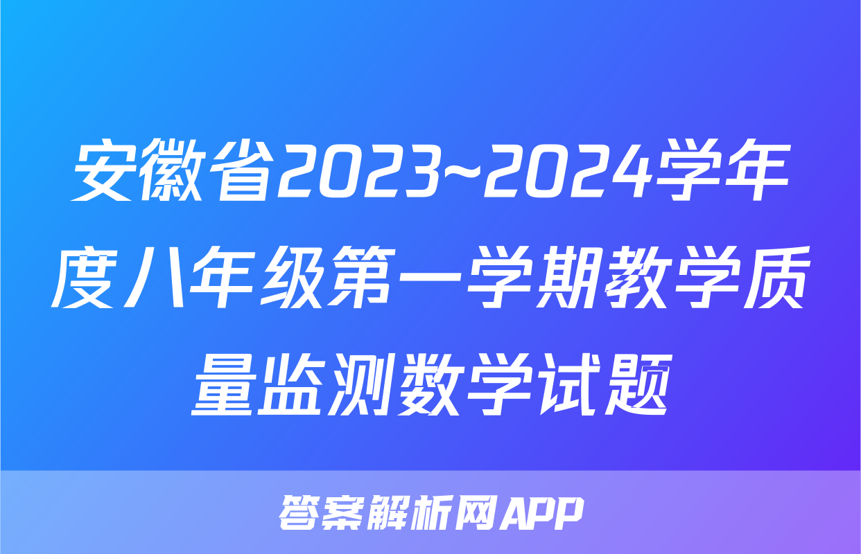 安徽省2023~2024学年度八年级第一学期教学质量监测数学试题