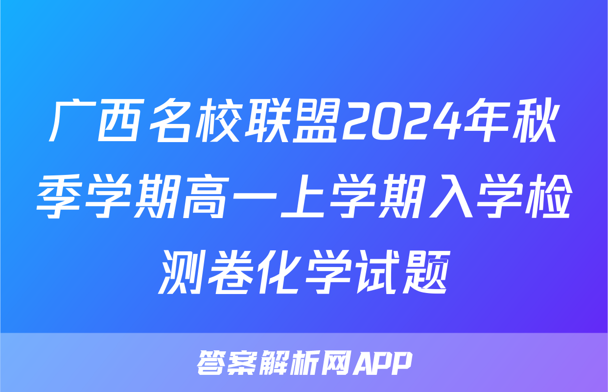 广西名校联盟2024年秋季学期高一上学期入学检测卷化学试题
