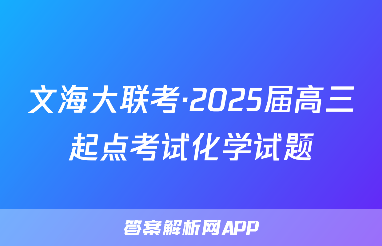 文海大联考·2025届高三起点考试化学试题