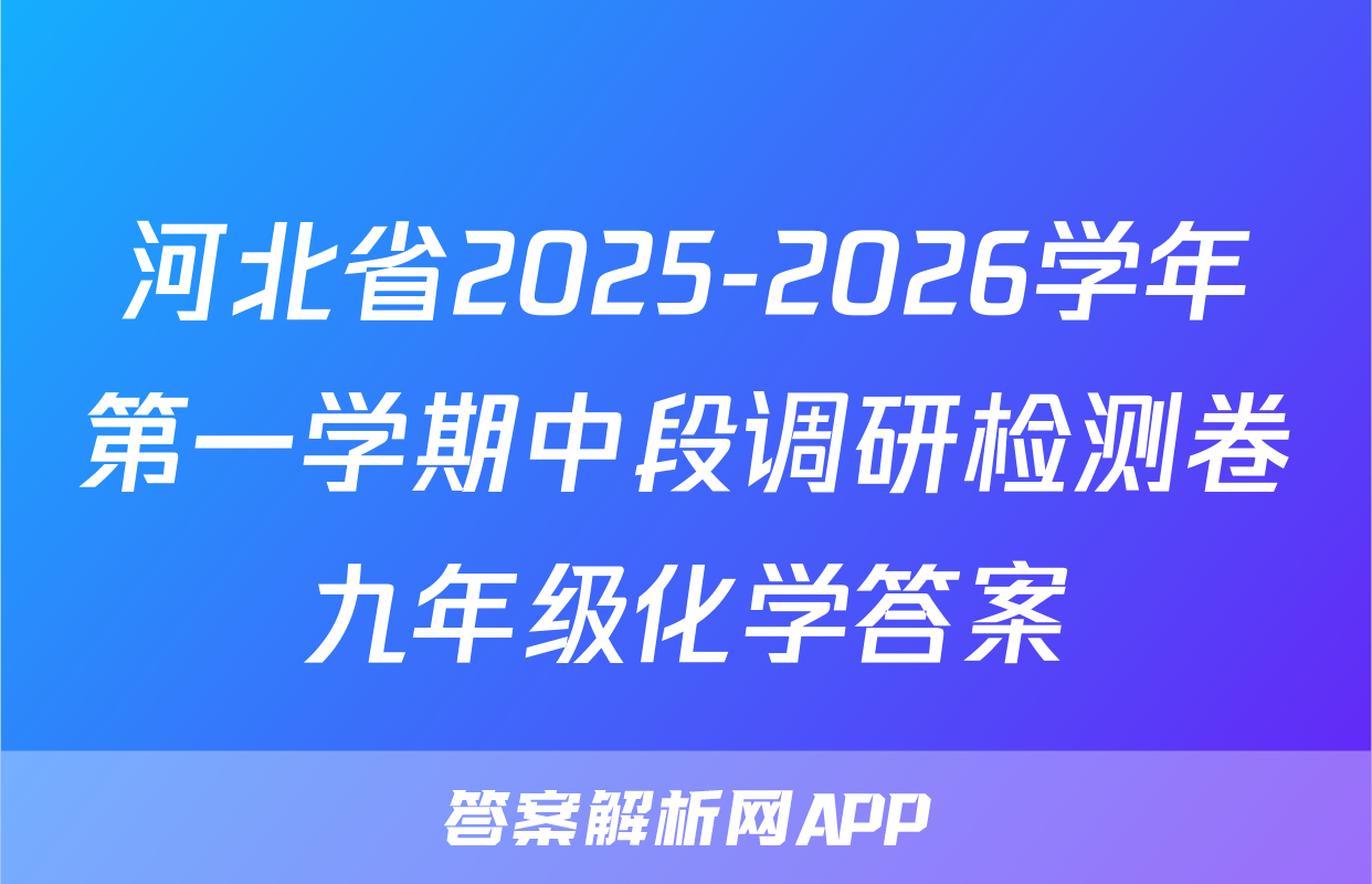 河北省2025-2026学年第一学期中段调研检测卷九年级化学答案