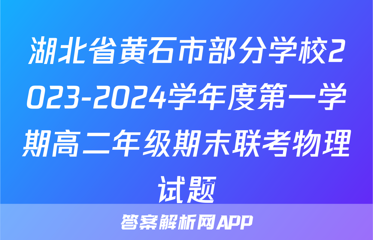 湖北省黄石市部分学校2023-2024学年度第一学期高二年级期末联考物理试题
