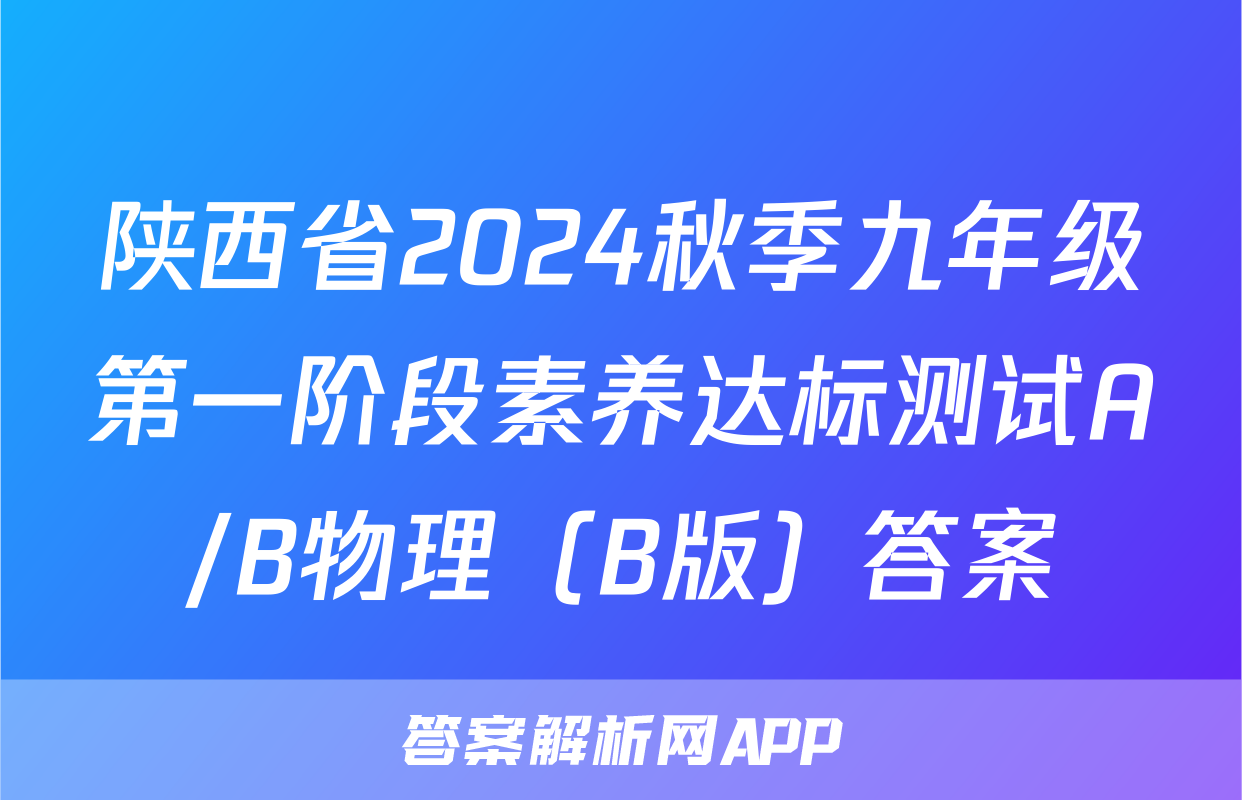 陕西省2024秋季九年级第一阶段素养达标测试A/B物理（B版）答案