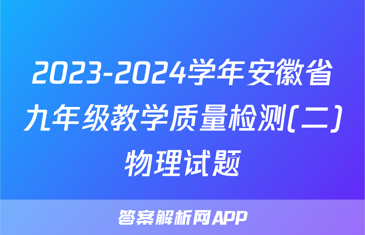 2023-2024学年安徽省九年级教学质量检测(二)物理试题