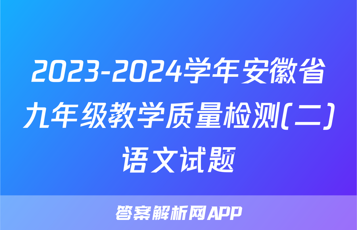 2023-2024学年安徽省九年级教学质量检测(二)语文试题
