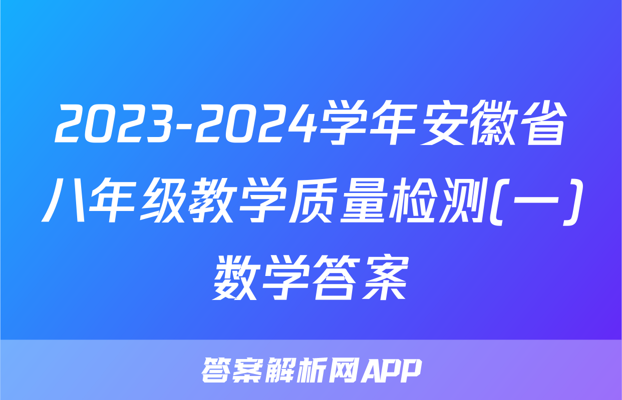 2023-2024学年安徽省八年级教学质量检测(一)数学答案